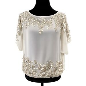 Cache Womens Cold Shoulder Dolman Blouse Top Size‎ XS Cream Chiffon Sequin Trim